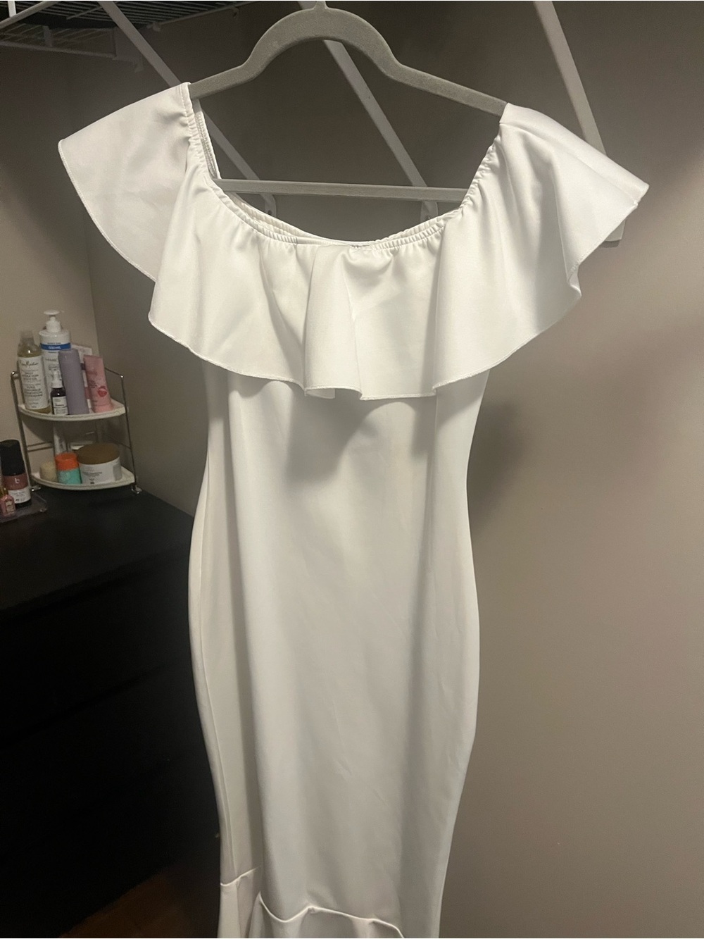 White Off-Shoulder Ruffle Midi Dress